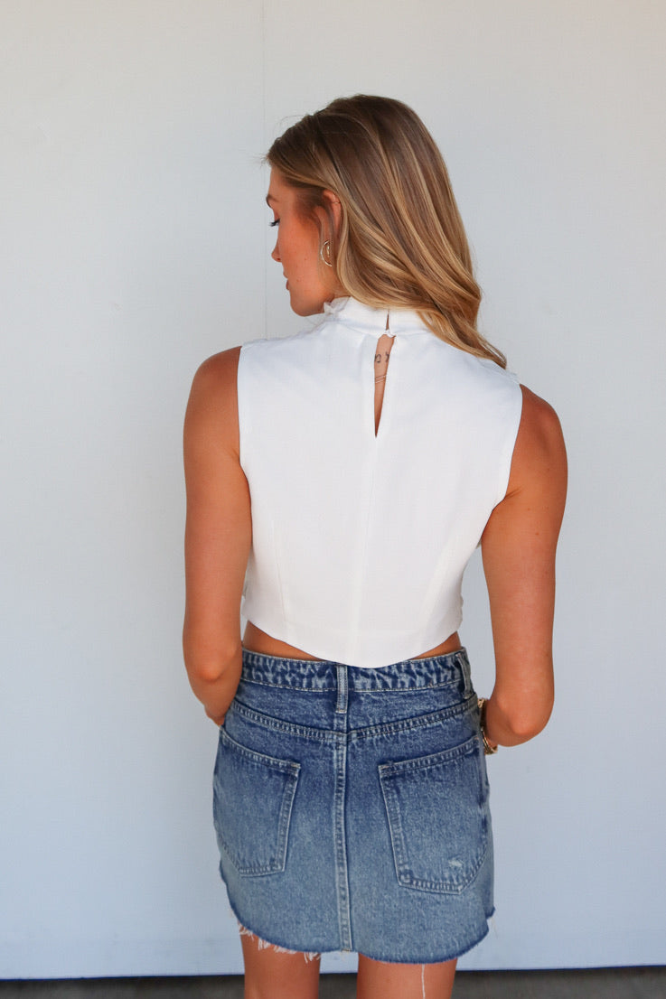white crossover top