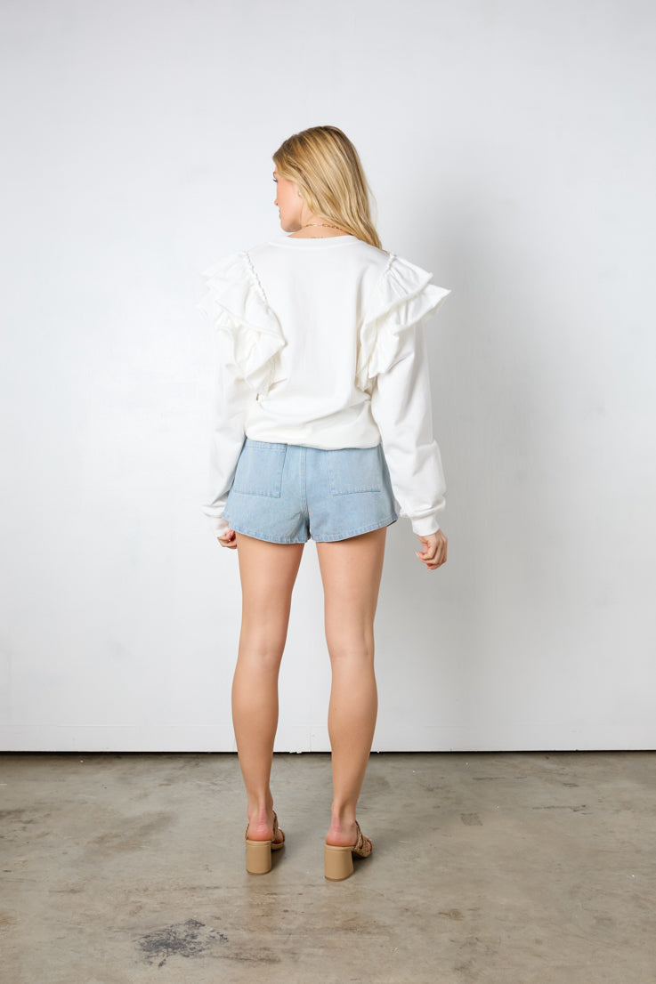  white layered ruffle sweatshirt