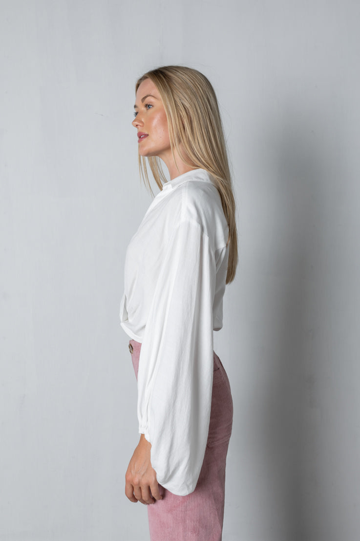 white long sleeve collared top
