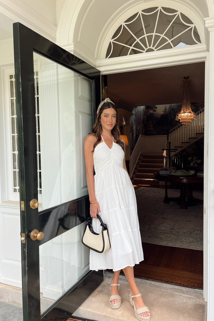 white halter midi dress