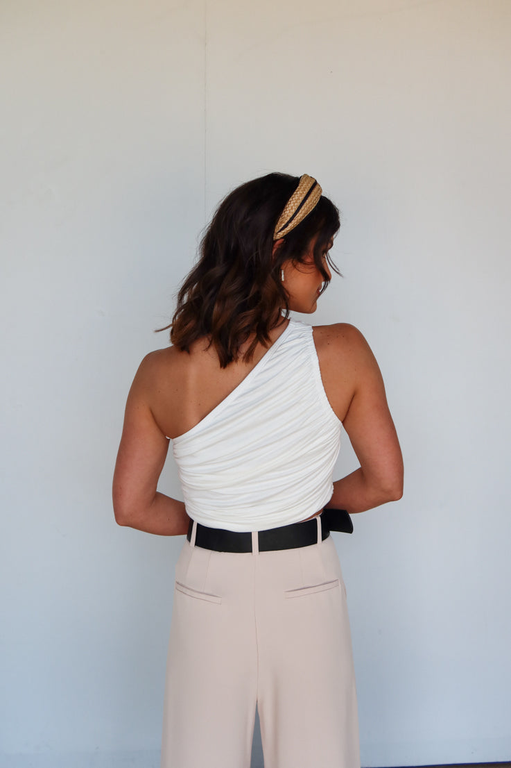 white one shoulder top