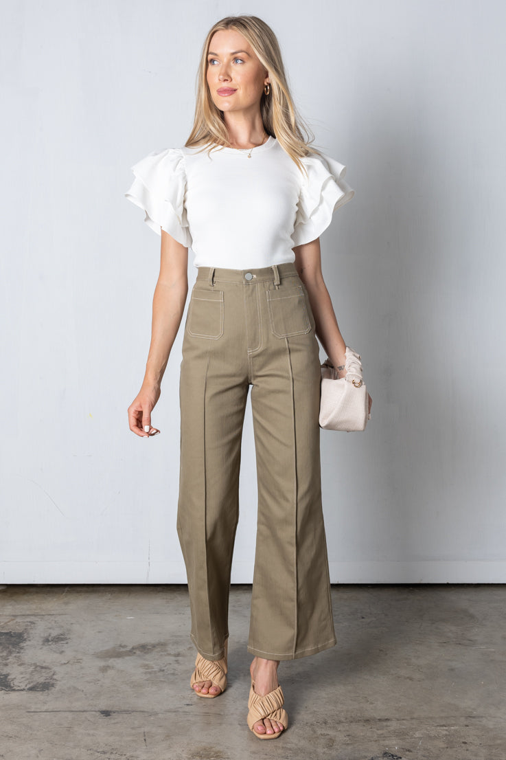white ruffle statement sleeve cropped bodysuit top