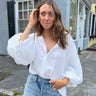 white button up half sleeve top