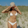 white and beige two piece swim suit bottoms