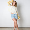 yellow crochet knit sleeve sweater