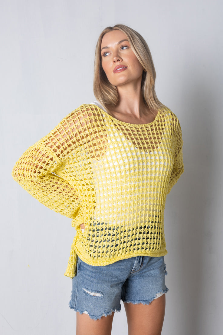 yellow waffle knit sweater