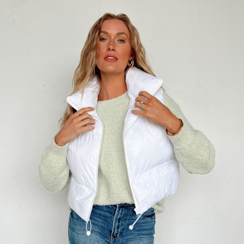 white puffer vest cropped 
