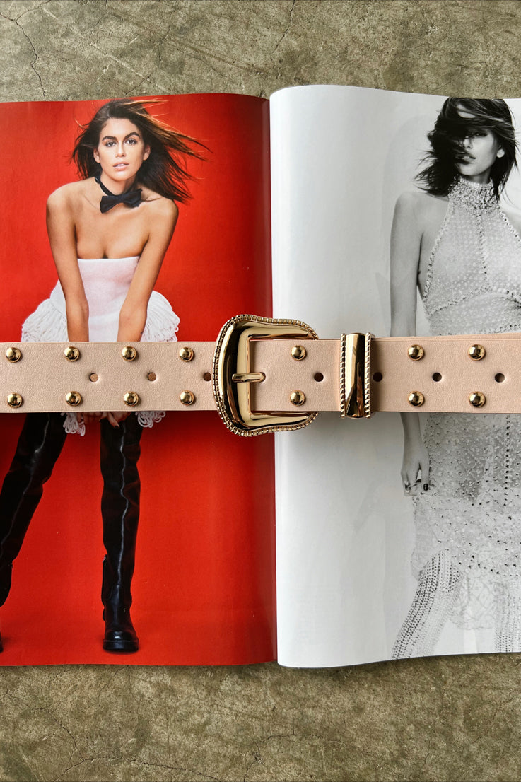 taupe belt with gold studs