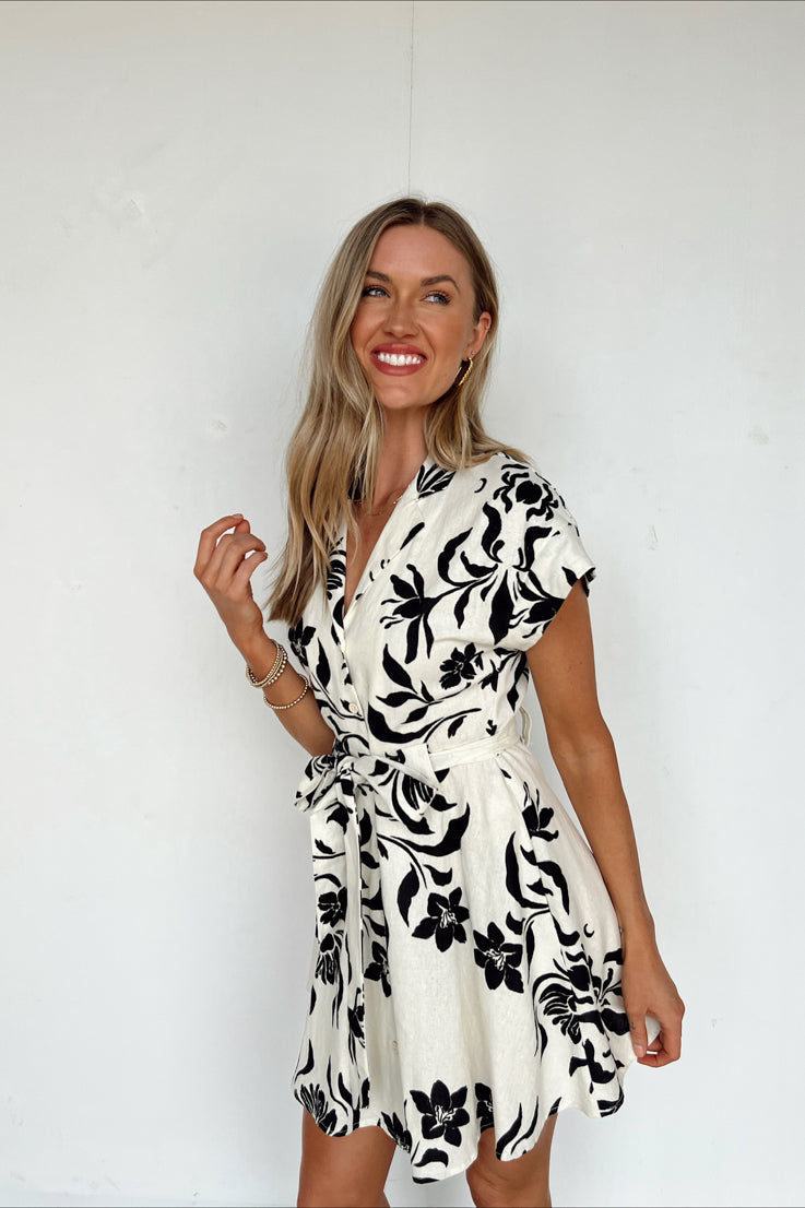 black and white floral dress
