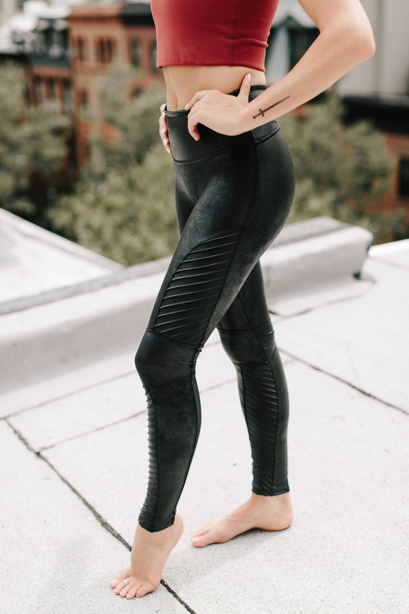 SPANX, Pants & Jumpsuits, Spanx Faux Leather Black Moto Leggings Size  Medium