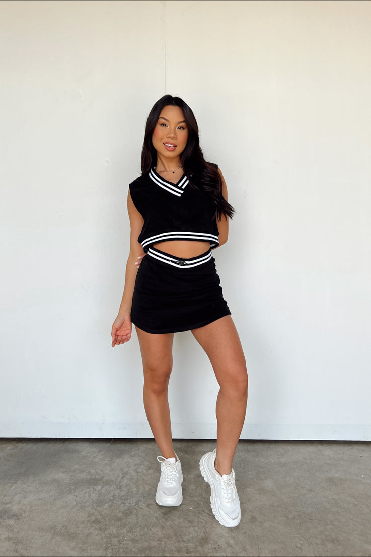 black and white terry cloth set skirt