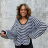 black oversized stripe knit sweater