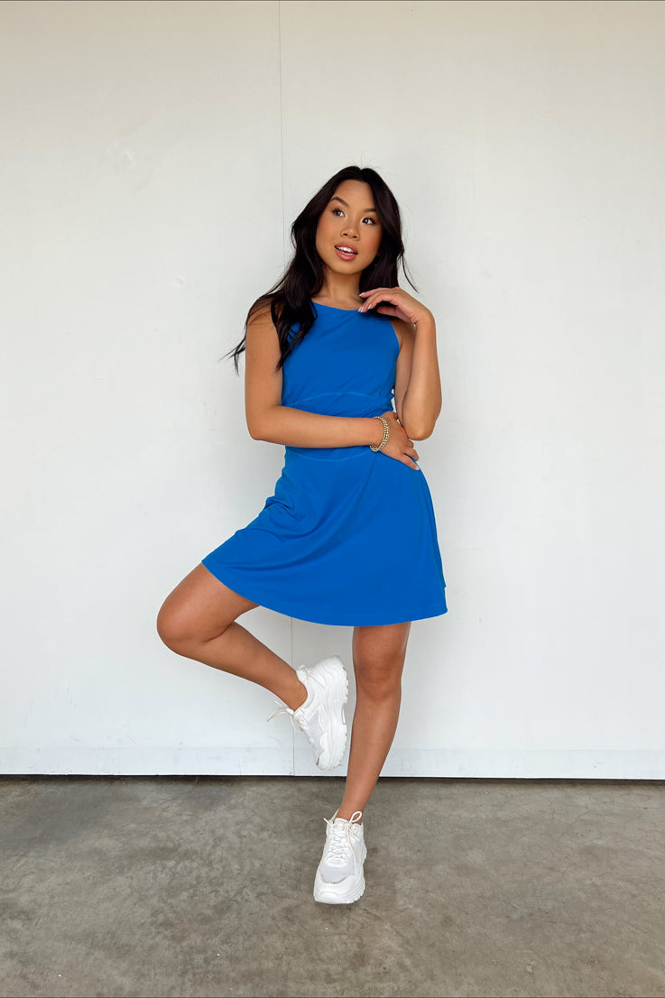 royal blue athletic dress Let's Rally Active Dress – Vestique