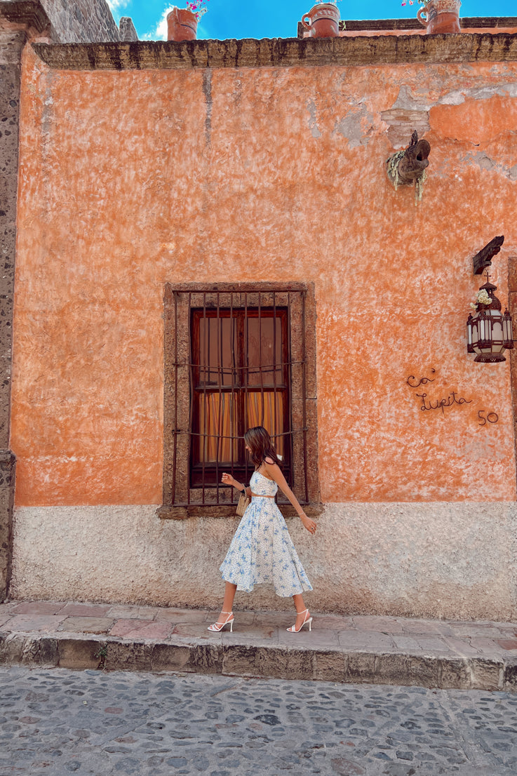 blue floral maxi skirt