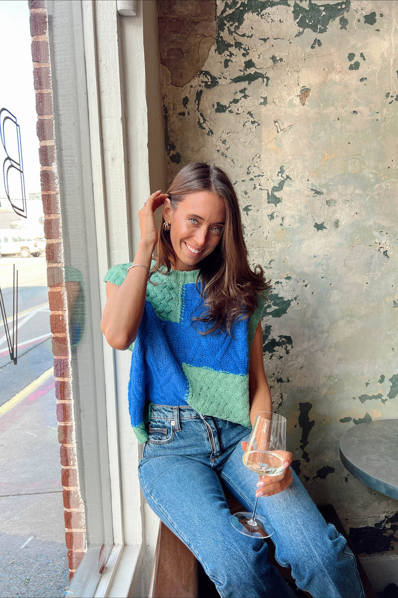 blue and green sweater vest knit 