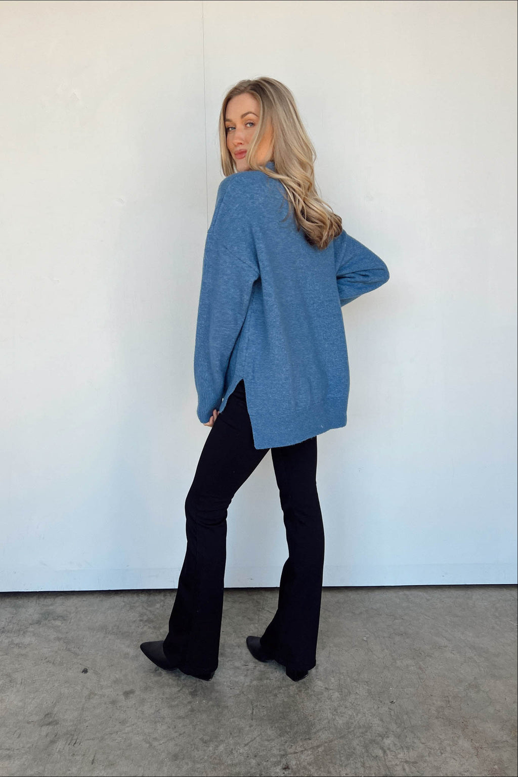blue oversize high low sweater