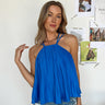 blue pleated tank top