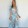 blue ivory and brown floral maxi dress