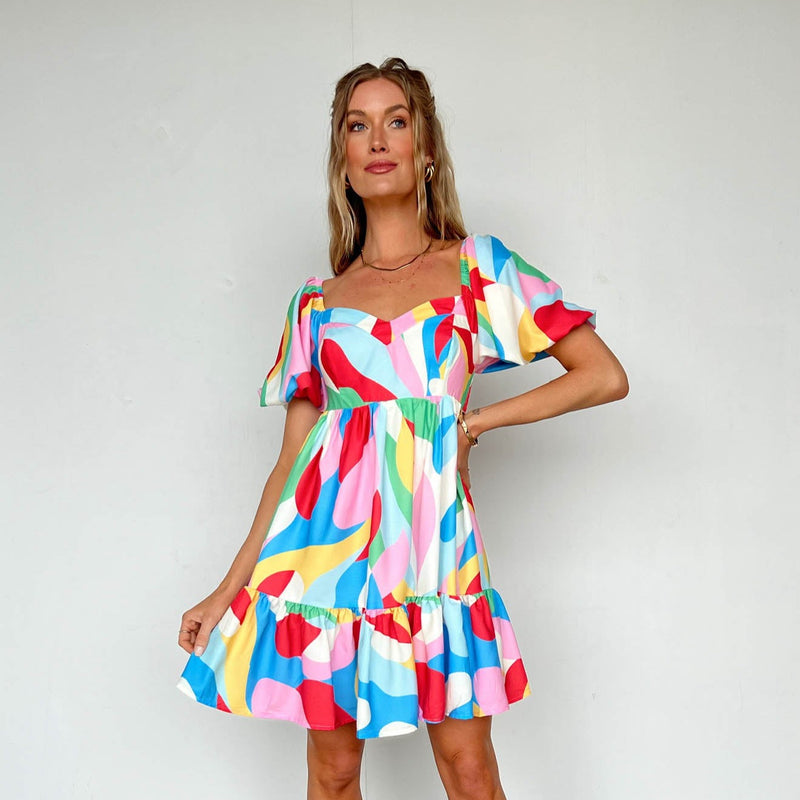 colorful dress with sweetheart neckline