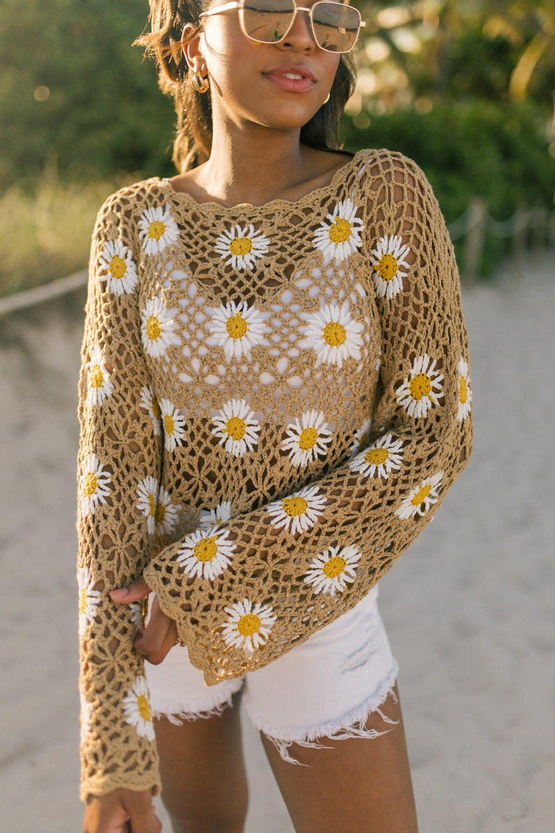 brown crochet top 