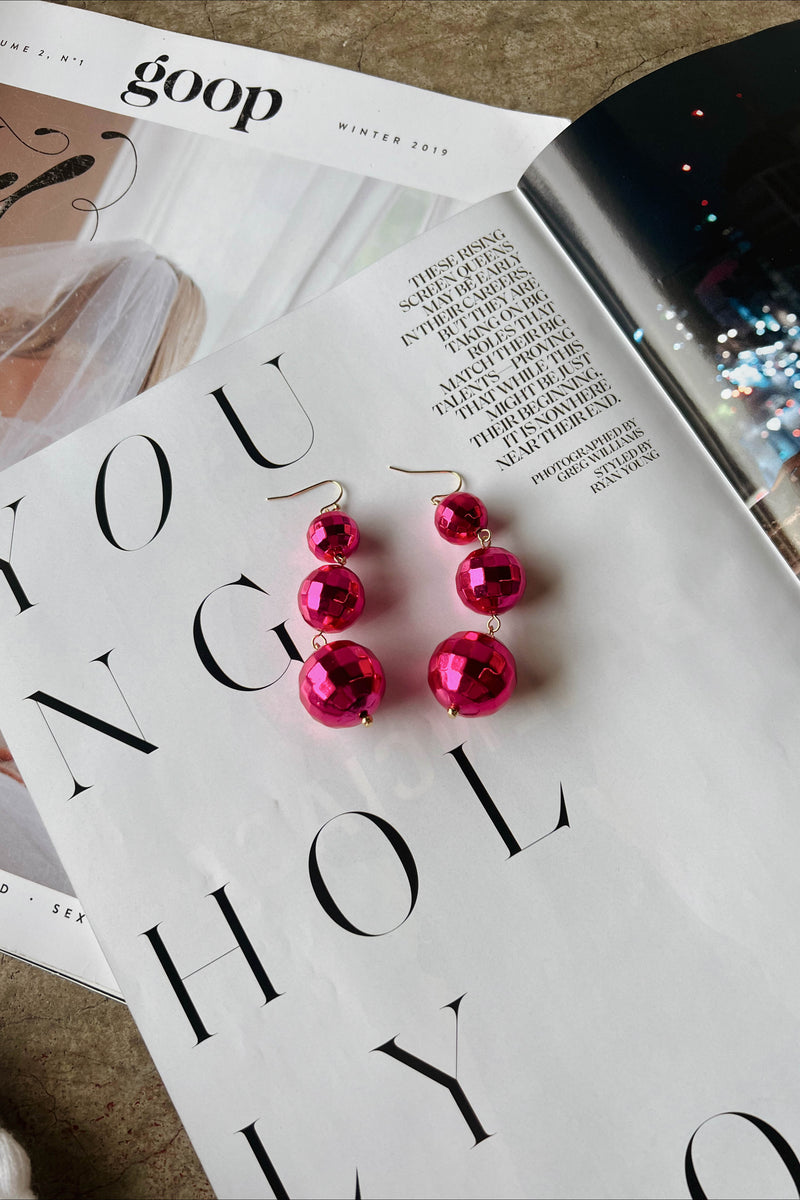 disco ball pink earrings