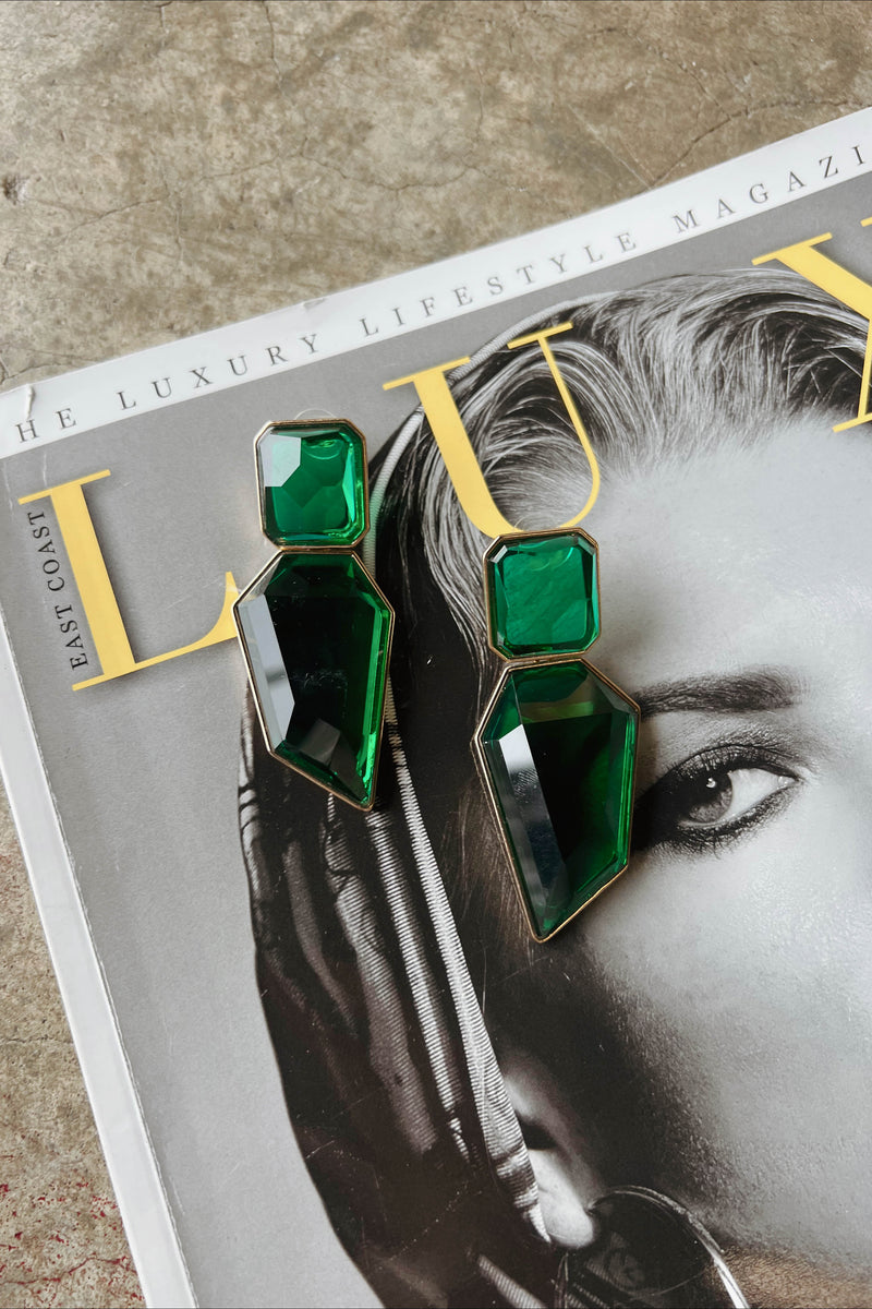 emerald green rectangle earrings