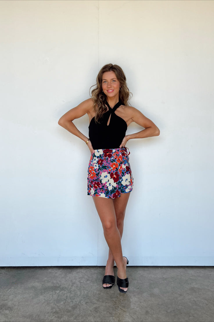 floral print mini skirt with side tie
