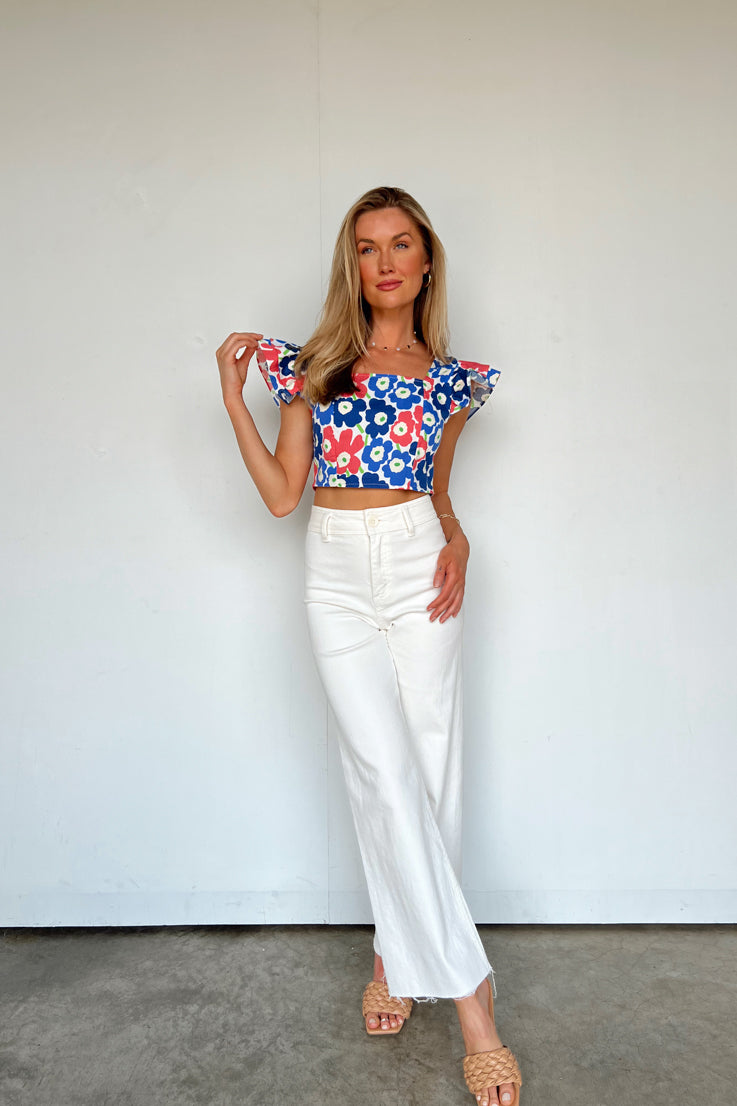white navy pink floral top