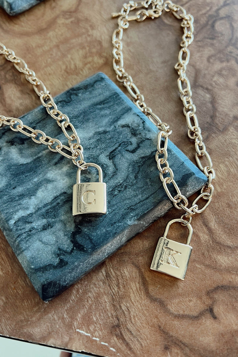 Initial Lock Custom Lock Necklace in Gold | Personalized Padlock Womens Accessories for Gift | Padlock Pendant Necklace | Mother's Day Gift