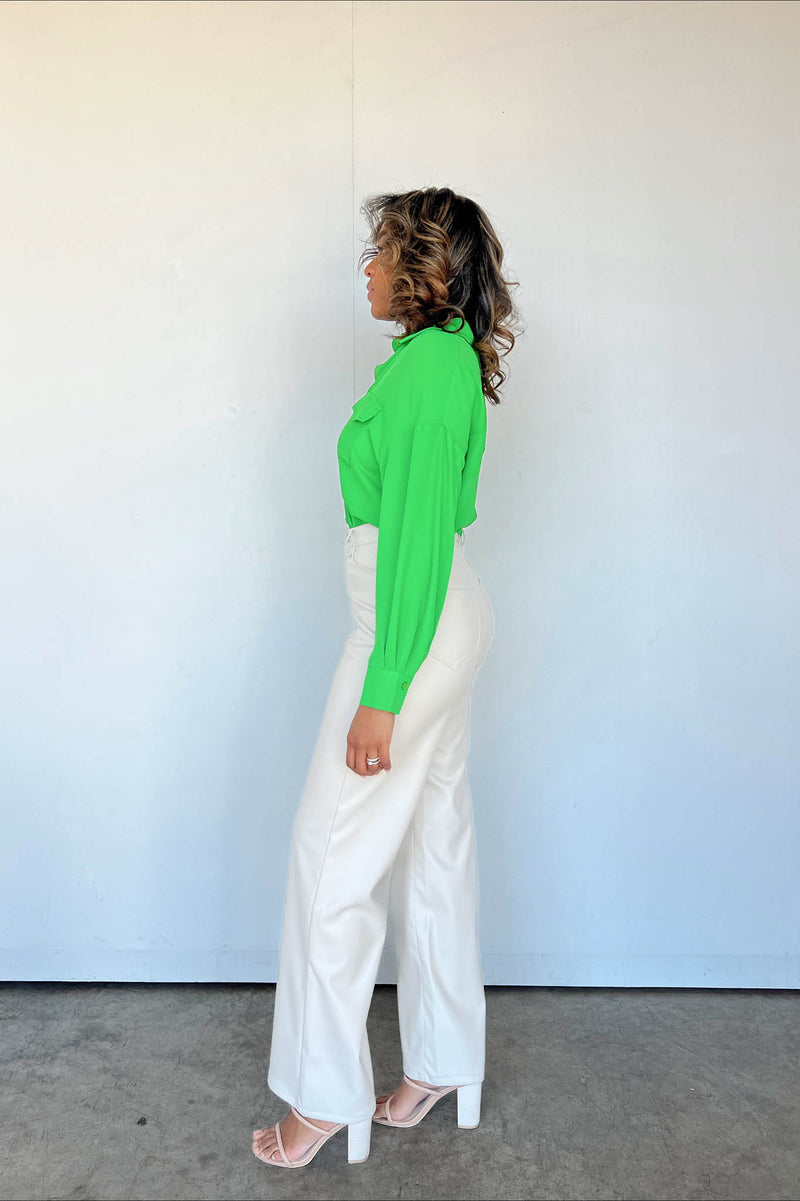 green button down bodysuit with collar