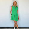 green collared dress with pleats