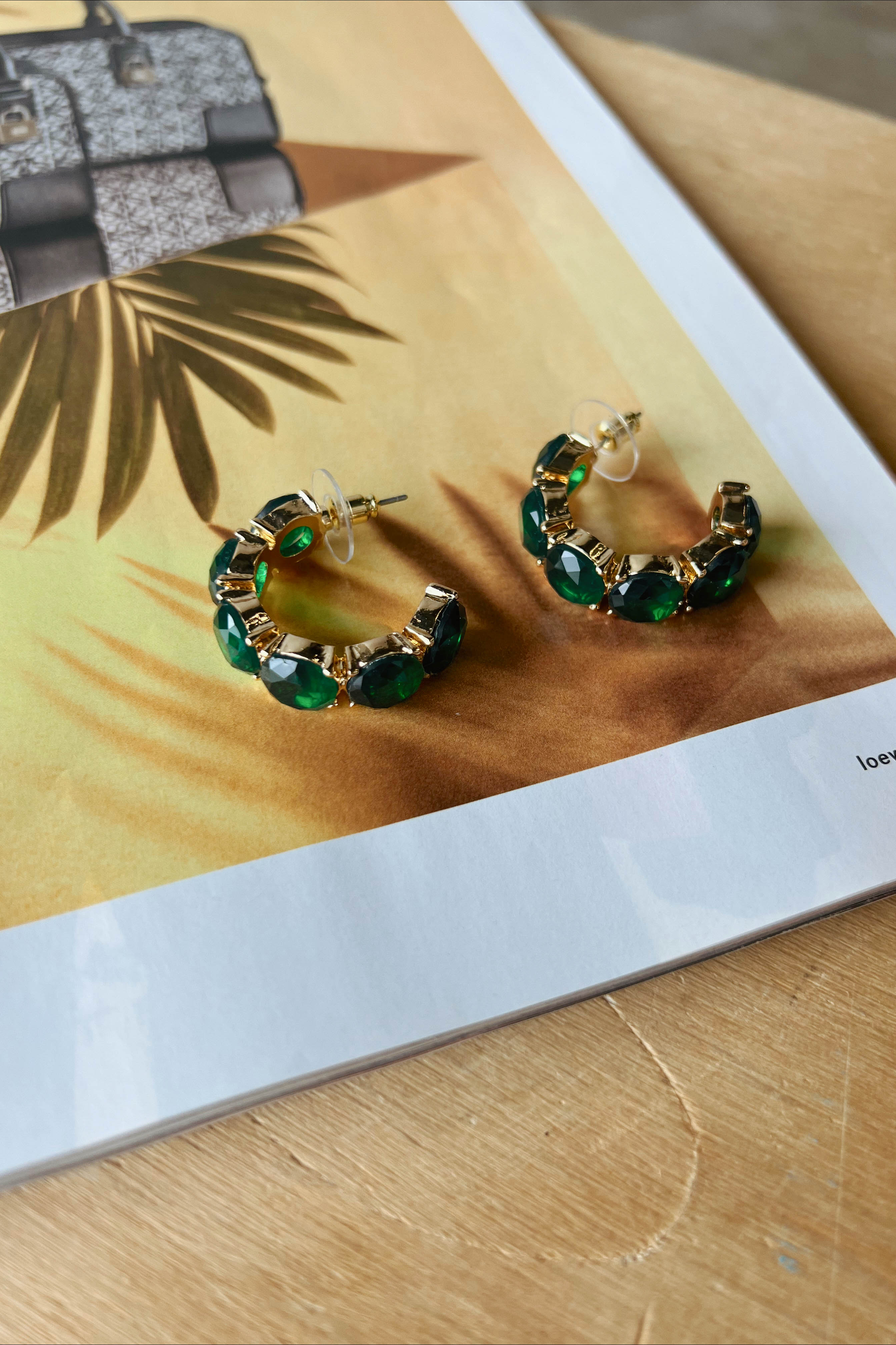 green crystal ball earrings