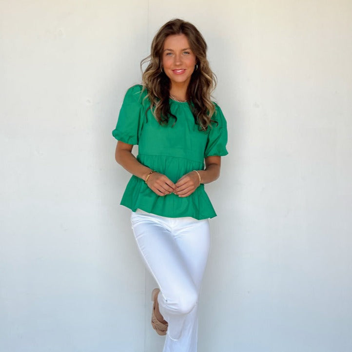 green babydoll style top
