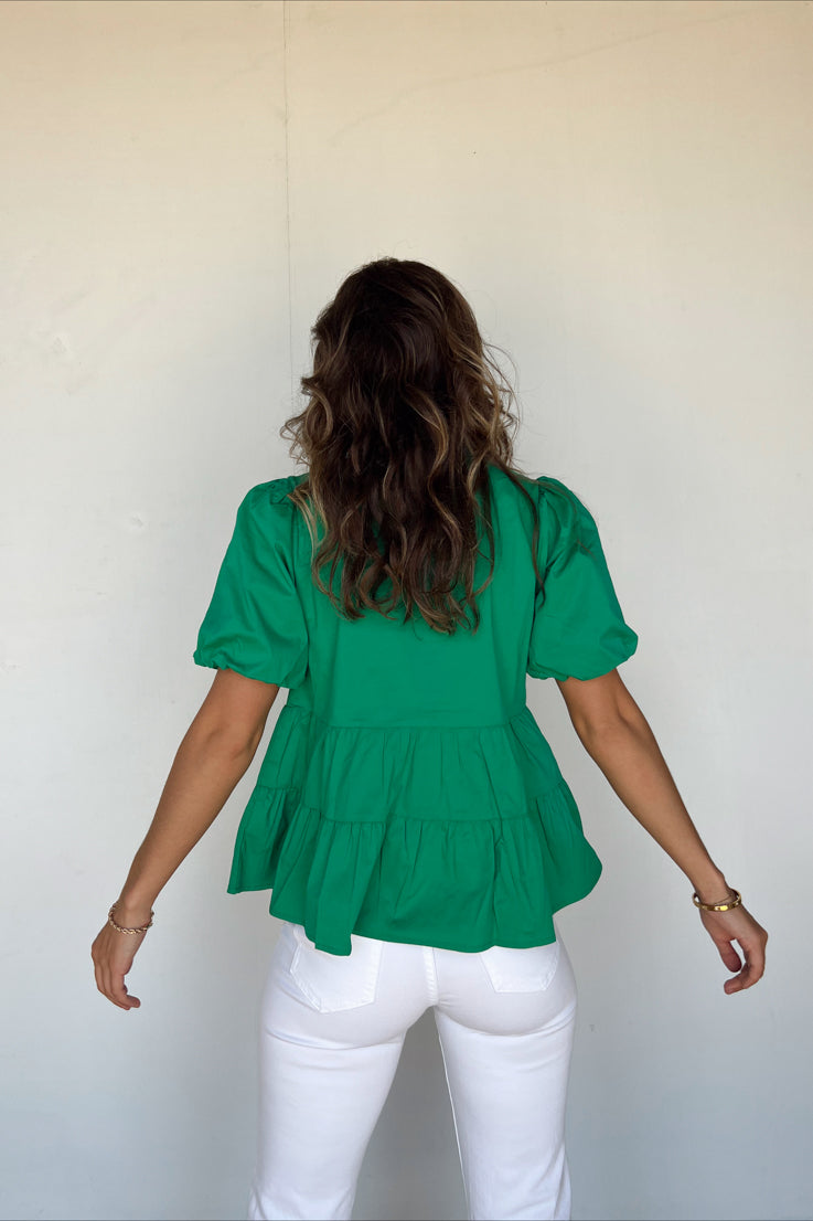 green babydoll style top