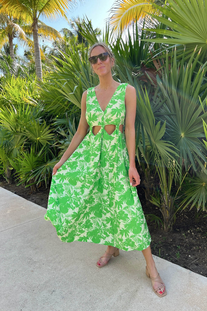 green maxi dress with cut outs