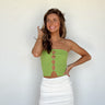 green strapless tube top with cut outs