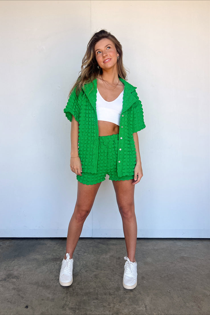 green textured set shorts