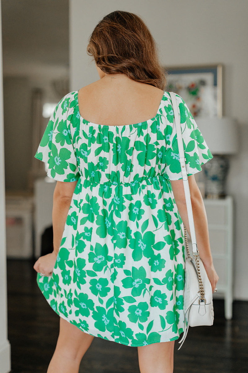 green and white floral dress