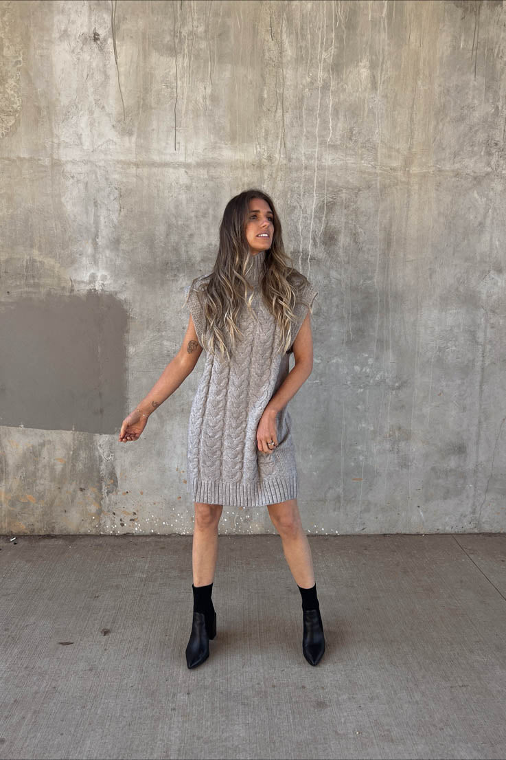 grey cable knit sweater vest dress