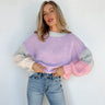 lavender pink and cream color-block chunky sweater