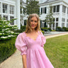 light pink dress with sweetheart neckline