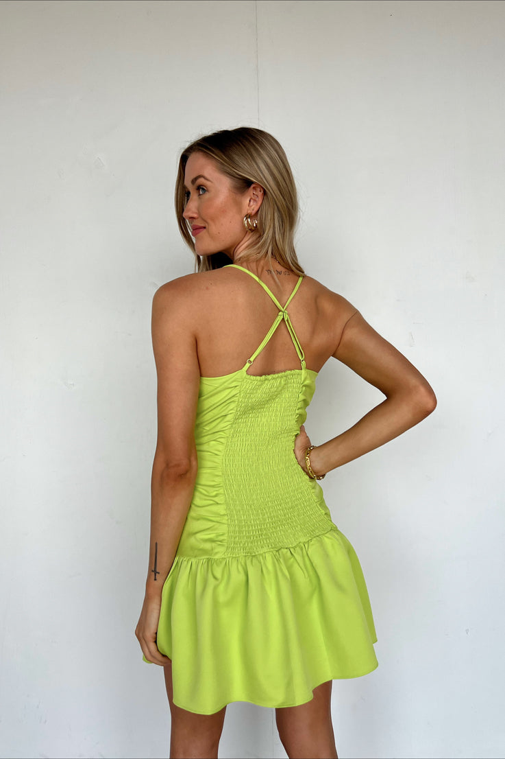 lime green fitted dress