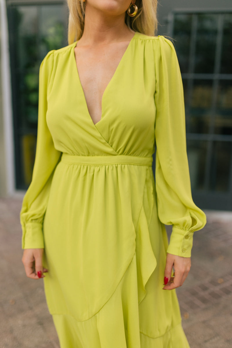 lime green v-neck maxi dress