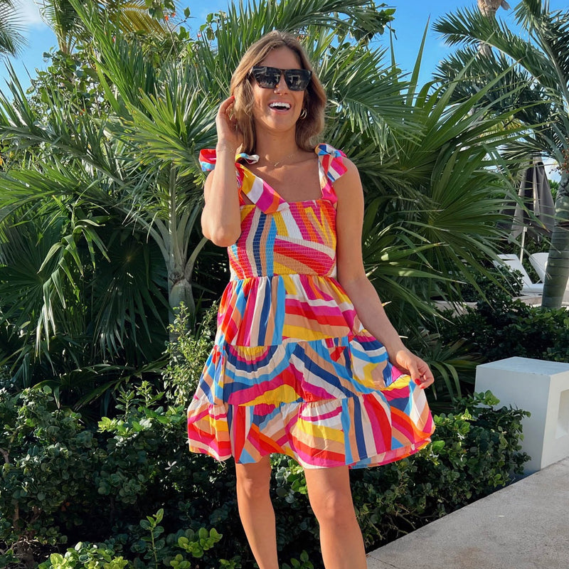 multi color dress with tie straps
