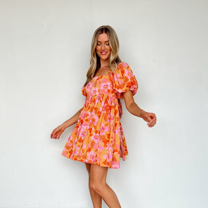 orange floral flowy dress