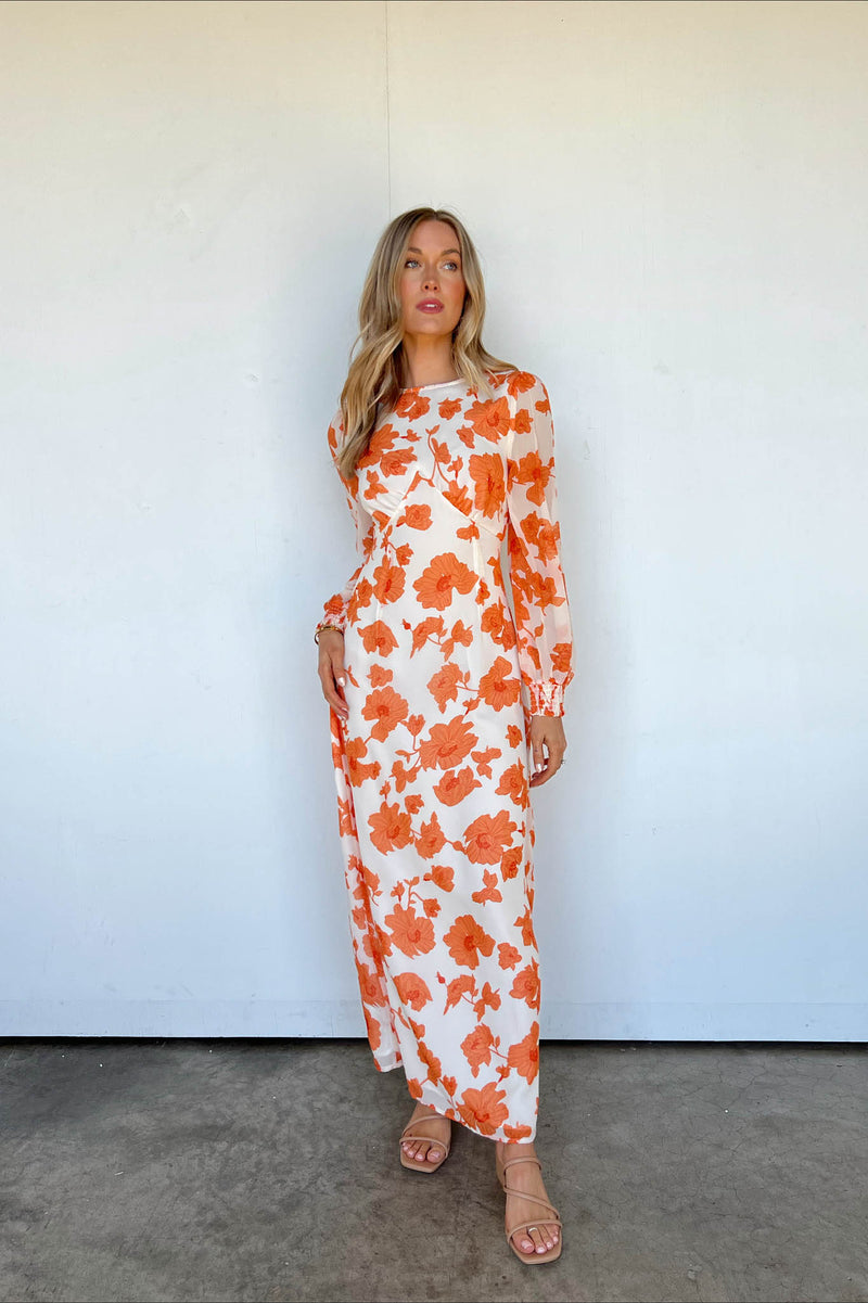 orange floral maxi dress