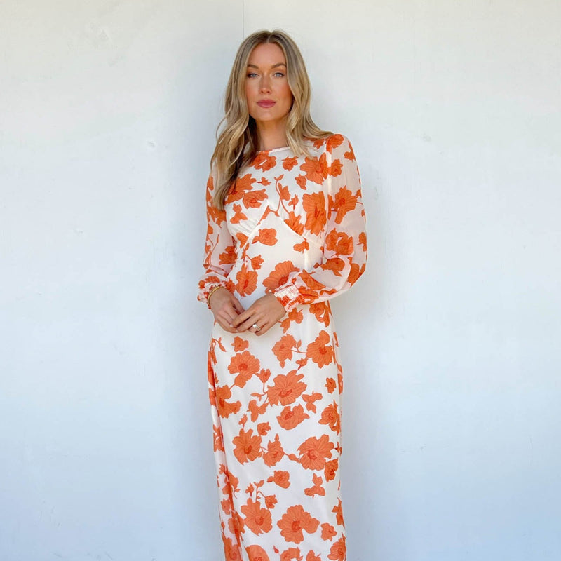 orange floral maxi dress