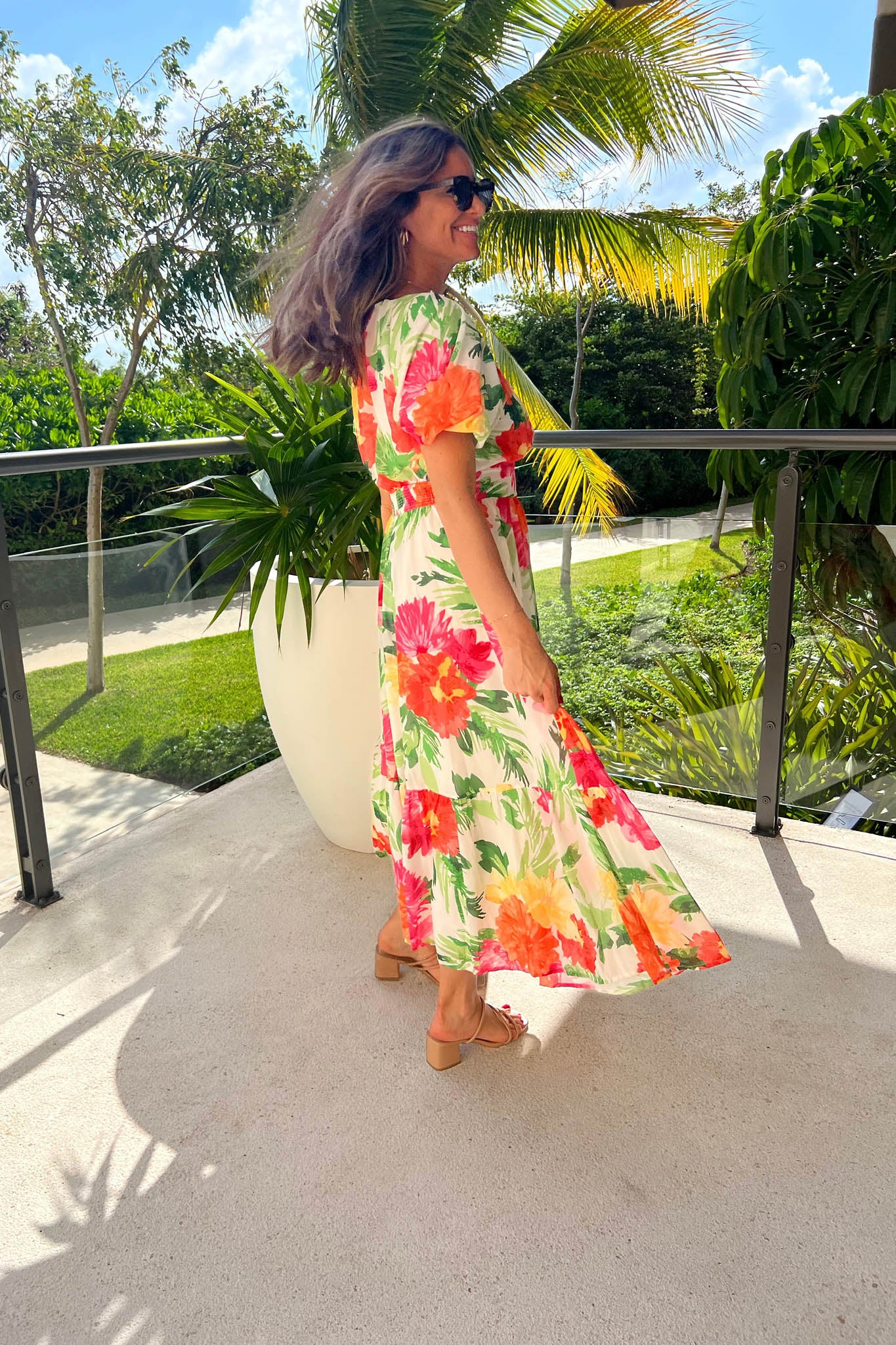 orange, pink and yellow floral maxi dress