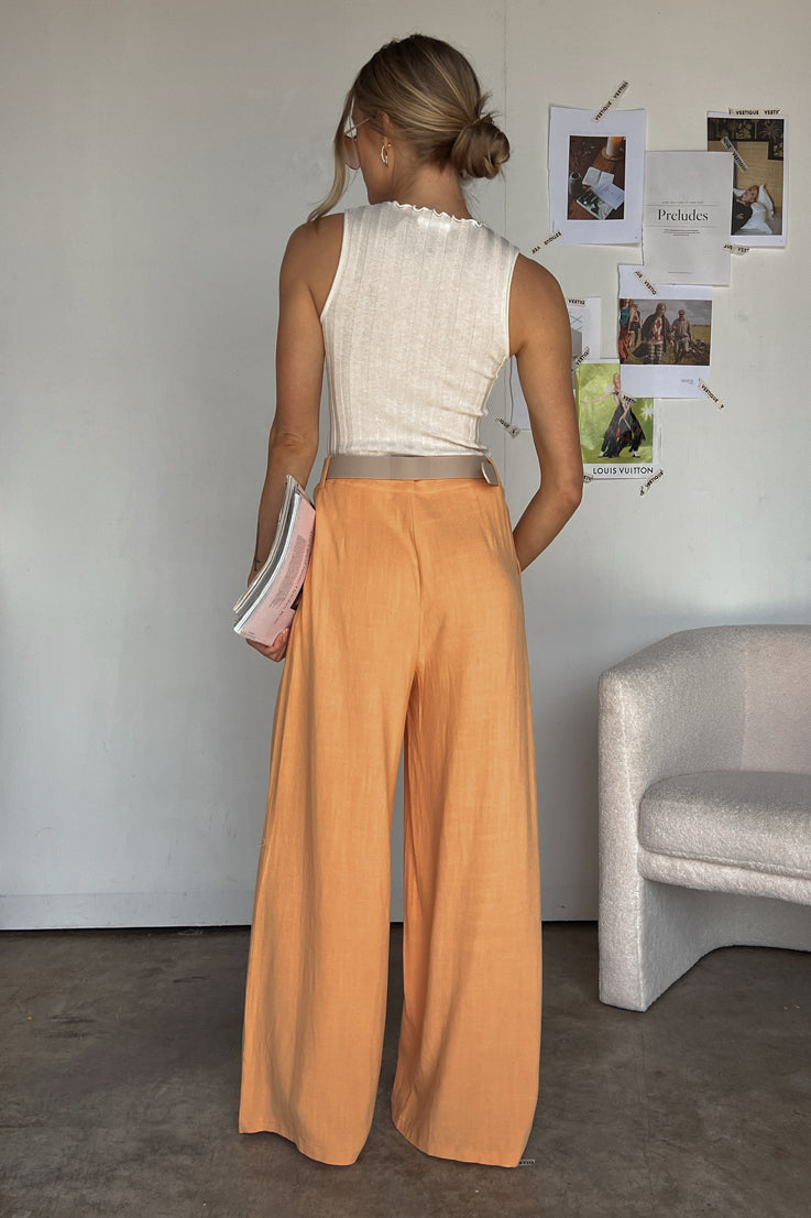 Orange Summer: Embroidered Blouse and Wide Legs Trousers |