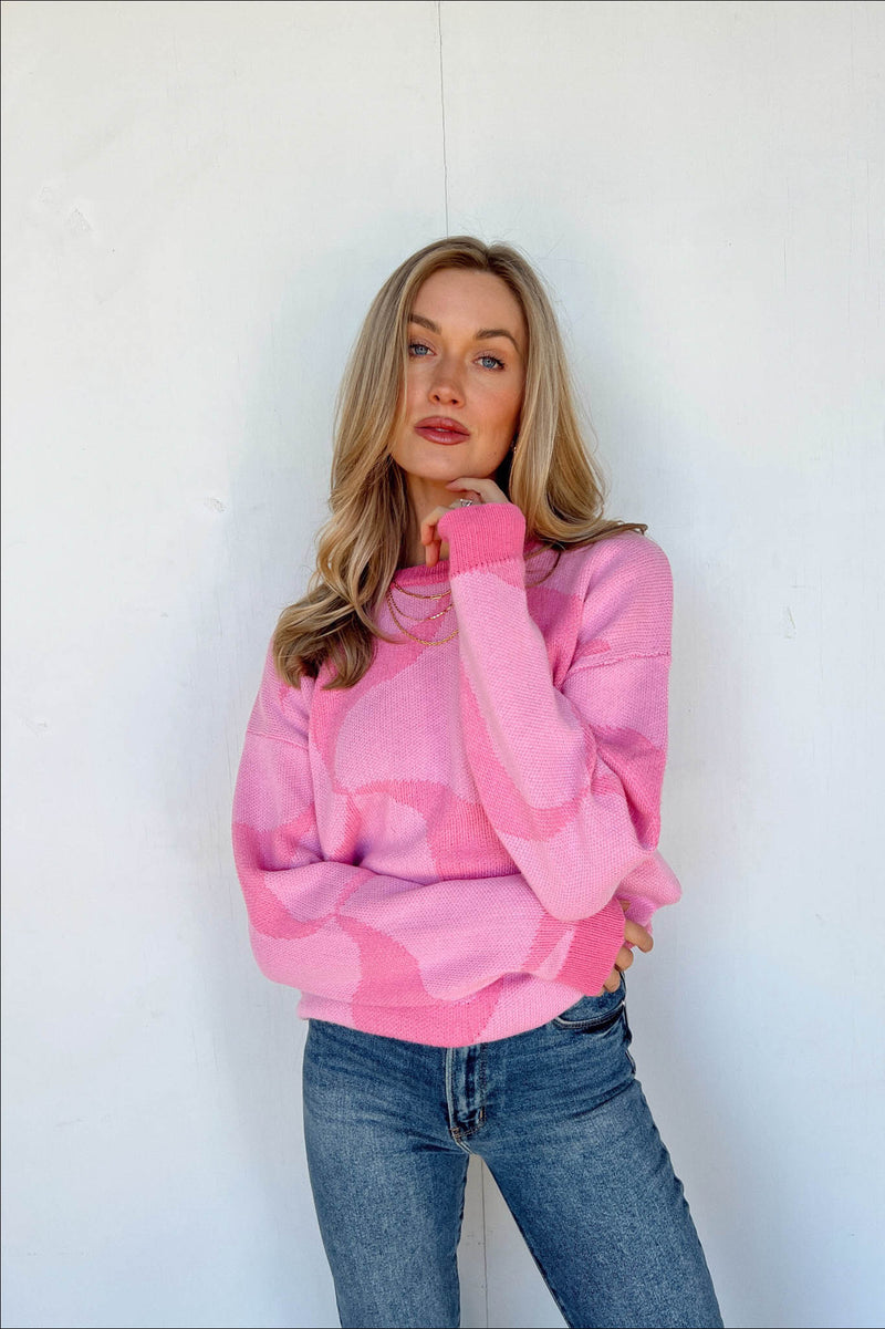 pink abstract wave design sweater 